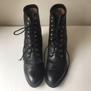 Vintage Justin Lace Up Roper Black Combat Boots 8